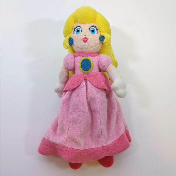 Super Mario Princess Peach 10" Plush Stuffed Doll 2017 San-Ei Crown Pink Dress - Picture 2 of 3